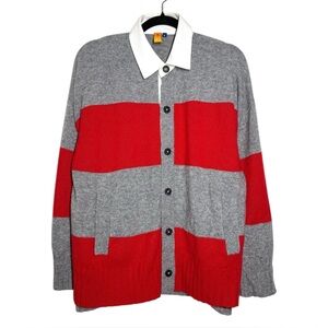 No Name Gray Red Stripe Everyday Rugby Cardigan - Small
